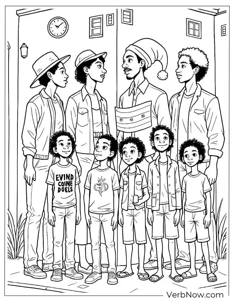 A family proudly standing together coloring page