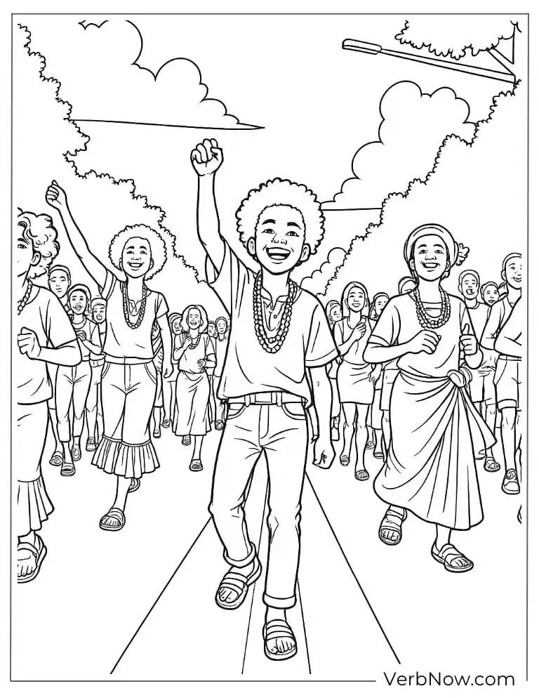 Coloring page of a peaceful freedom march