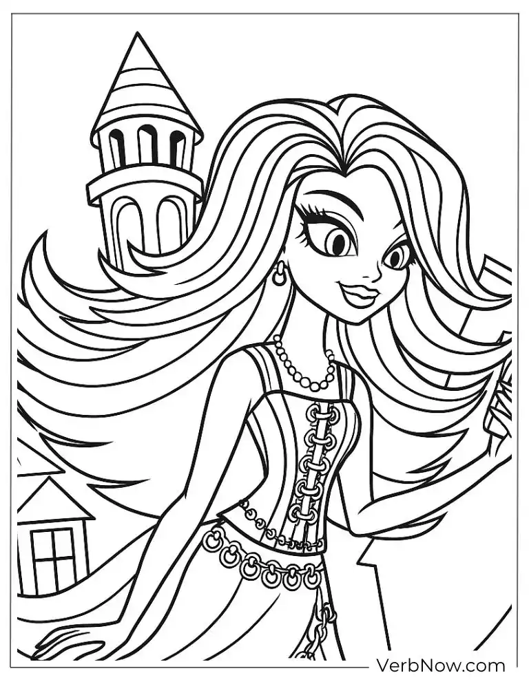 Spectra Vondergeist floating near a haunted tower