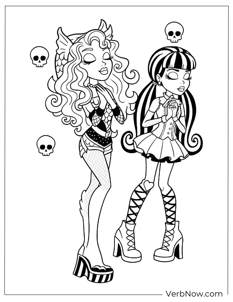 Clawdeen Wolf and Draculaura coloring page