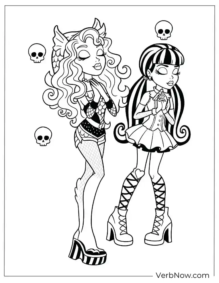Clawdeen Wolf and Draculaura coloring page