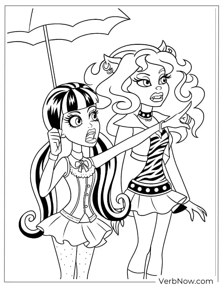 Draculaura and Clawdeen with an umbrella