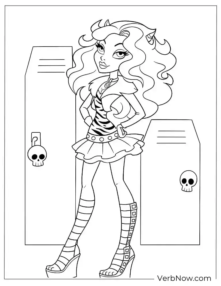 Clawdeen sitting in front of school lockers