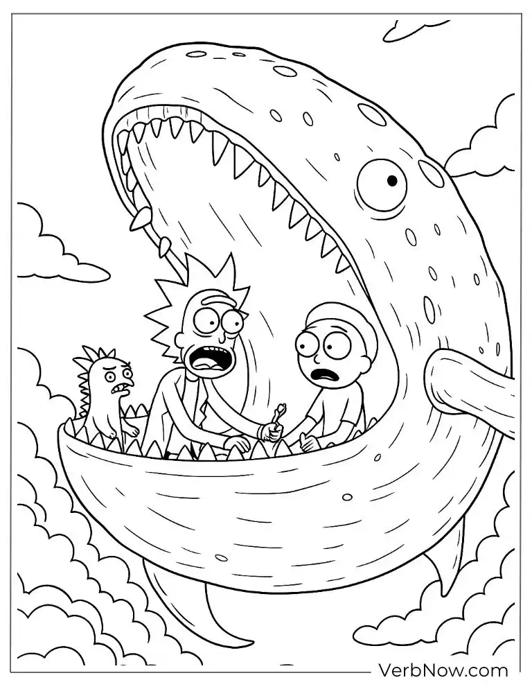 Rick and Morty with giant alien fish