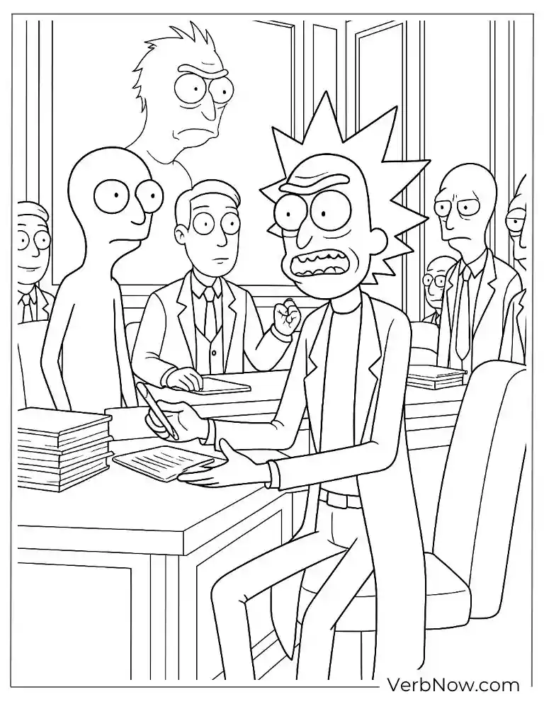Rick at a cosmic courtroom coloring page