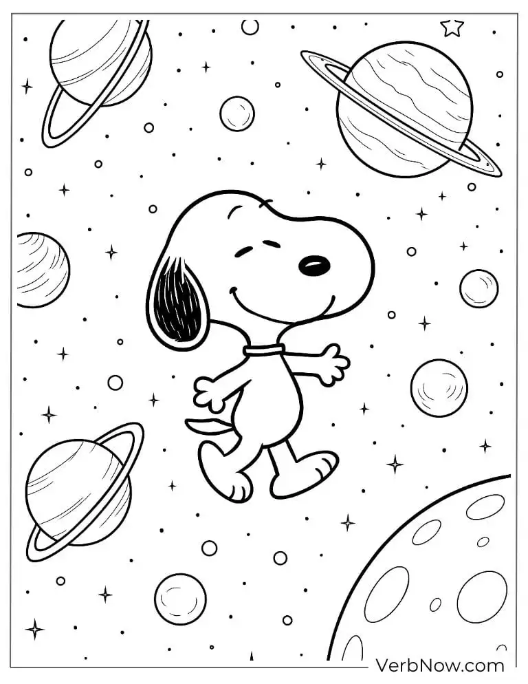 Coloring page of Snoopy in the space