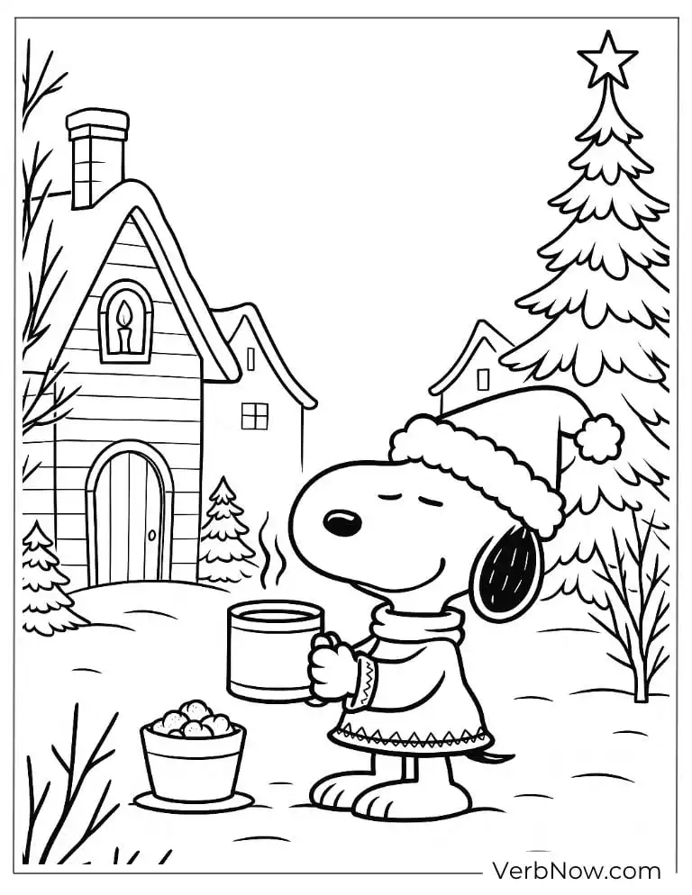 Snoopy drinks hot cocoa coloring page