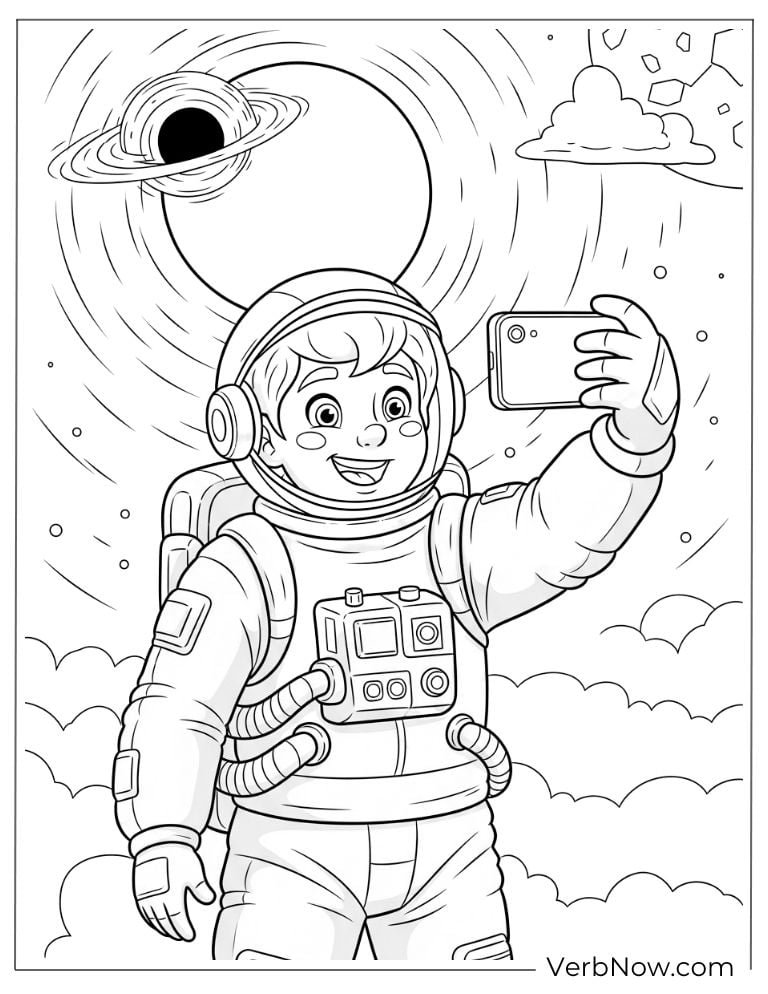 Astronaut takes a selfie with a black hole behind