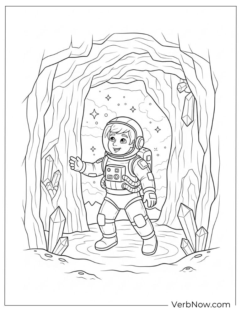 An astronaut discovers a sparkling crystal cave