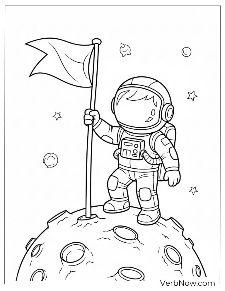 A proud astronaut plants a flag on the moon's surface