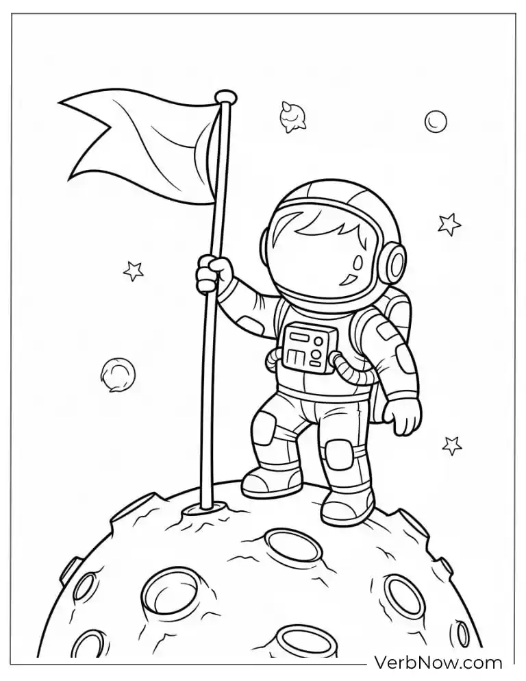 A proud astronaut plants a flag on the moon's surface