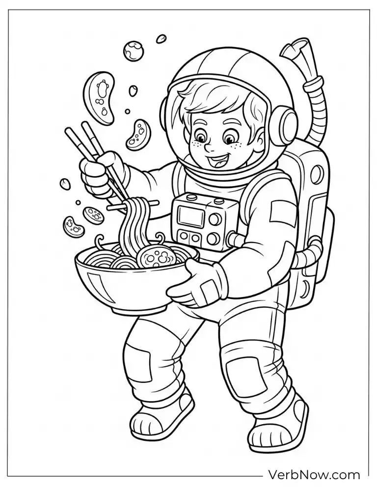 Astronaut enjoys noodles while floating in space