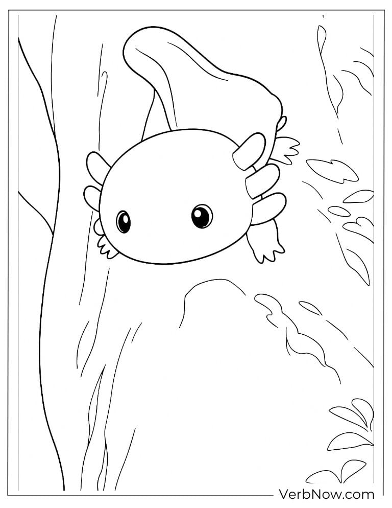 Axolotl climbing a tree branch playfully
