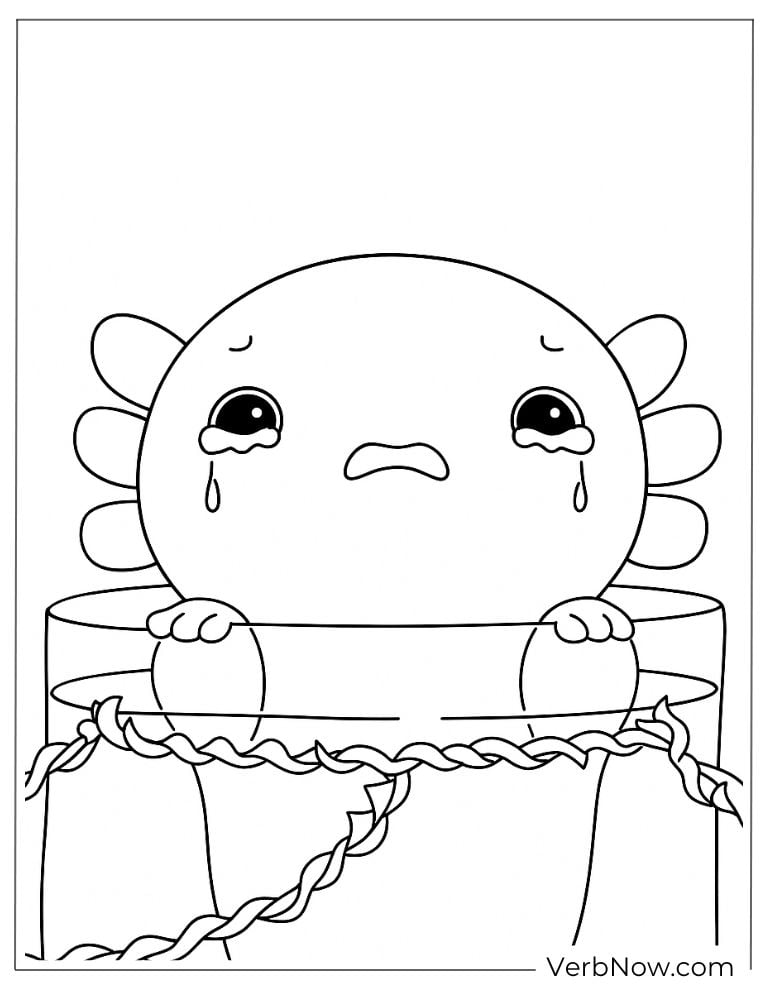 Sad axolotl peeking from inside a jar