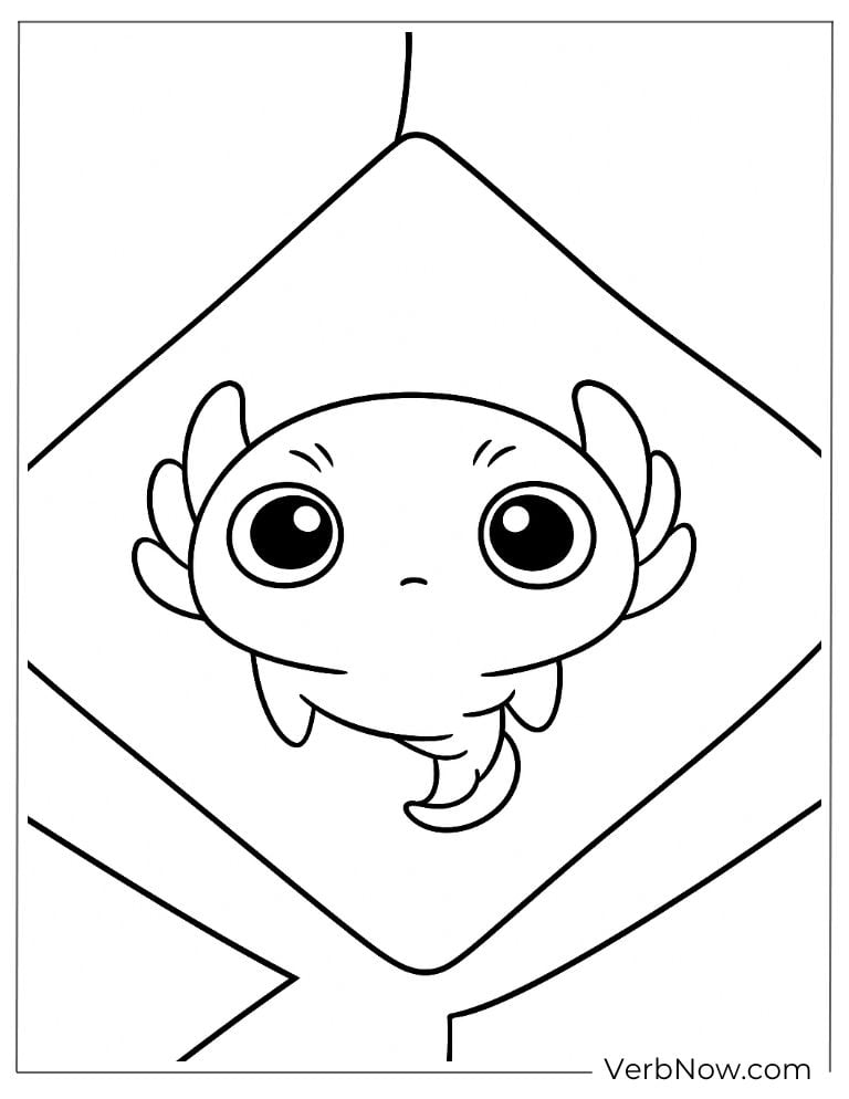 Baby axolotl floating cutely in a diamond frame