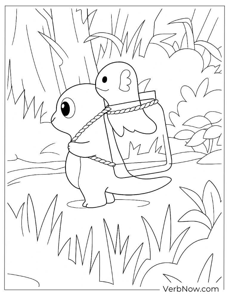 Axolotl carrying a jar while walking in the forest