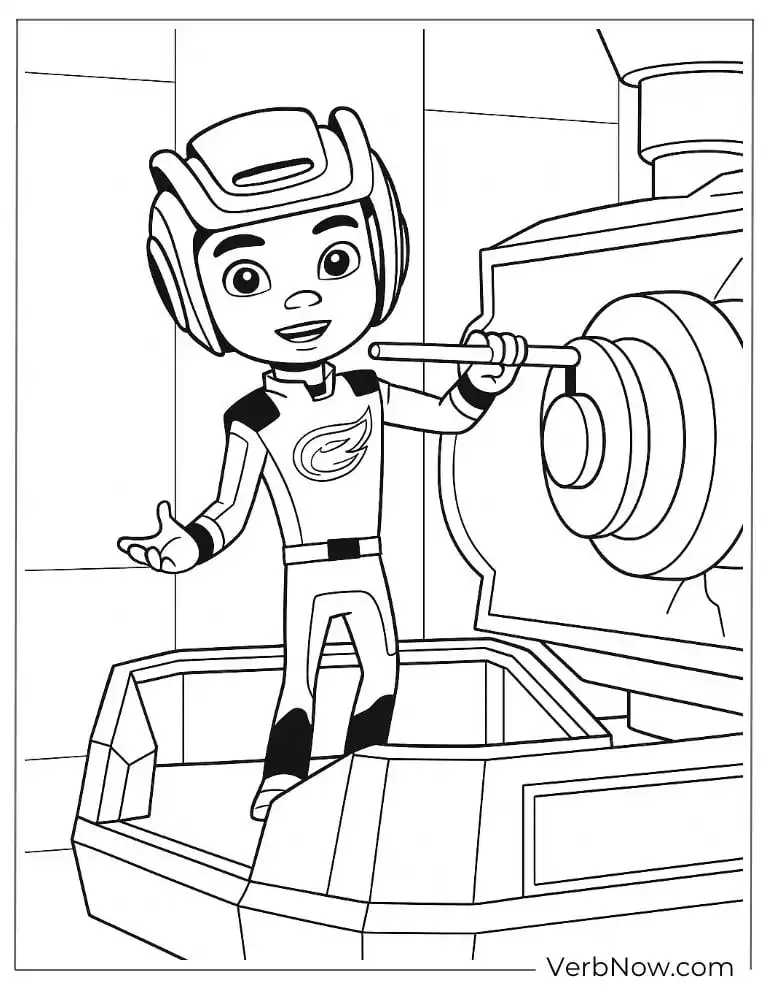AJ repairs Blaze’s wheel inside the workshop
