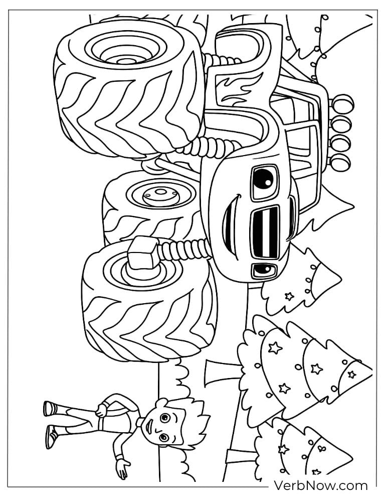 Blaze poses with AJ in a forest setting coloring page