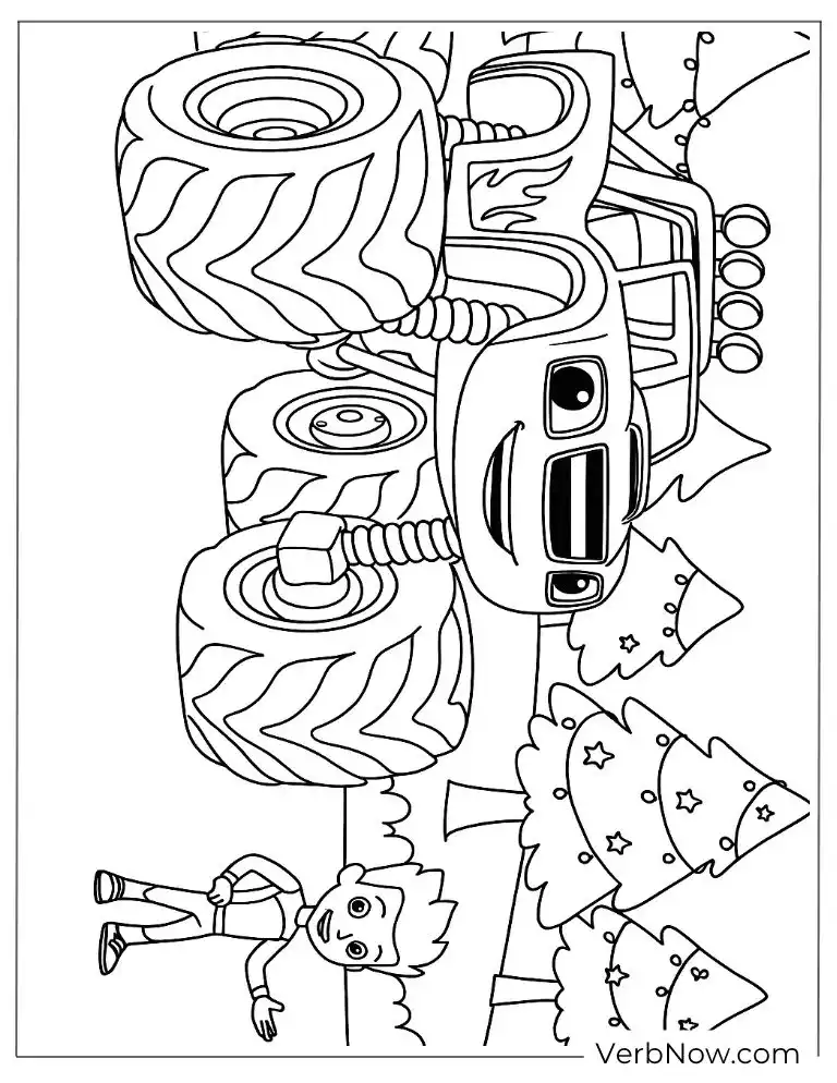 Blaze poses with AJ in a forest setting coloring page