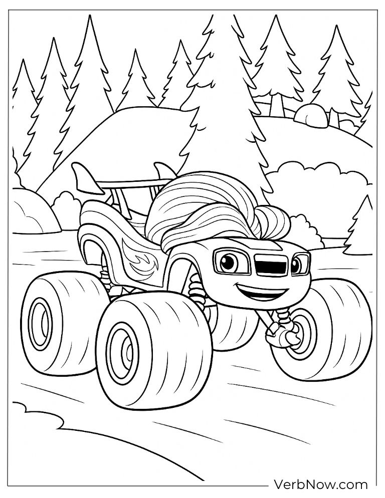 Blaze racing through the forest coloring page