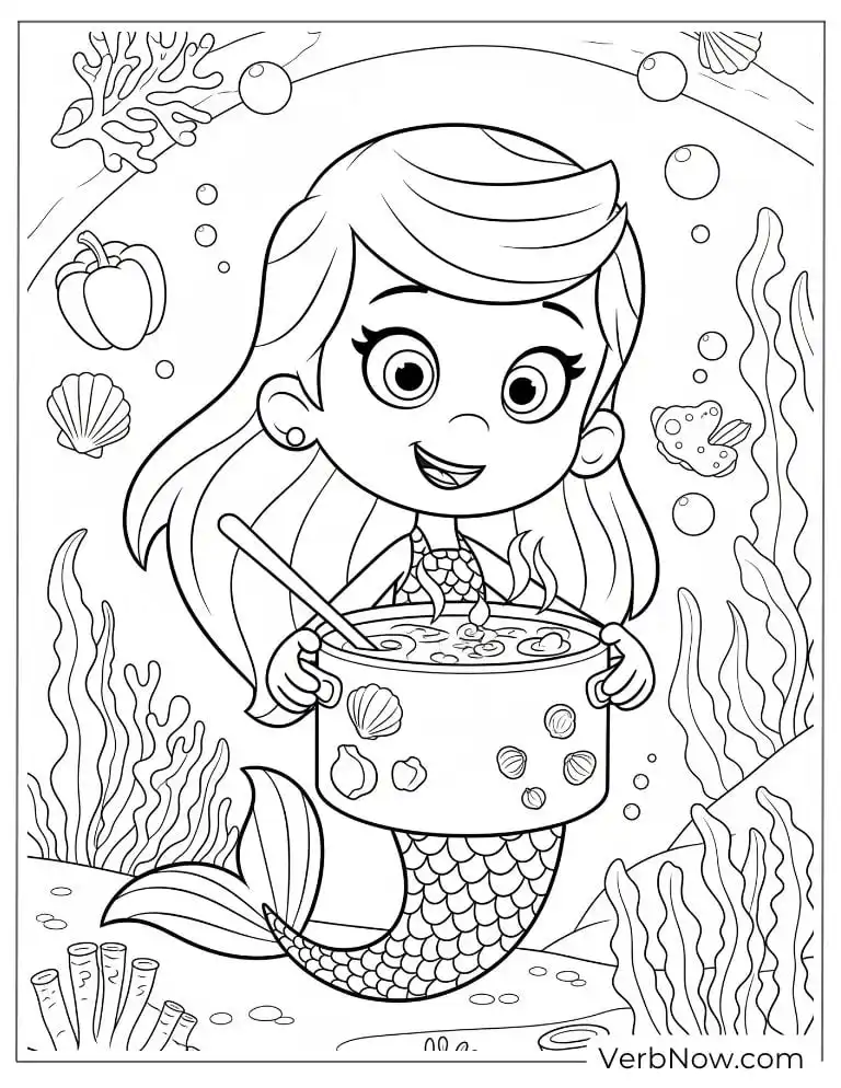 Coloring page of Molly hold a hot soup pot