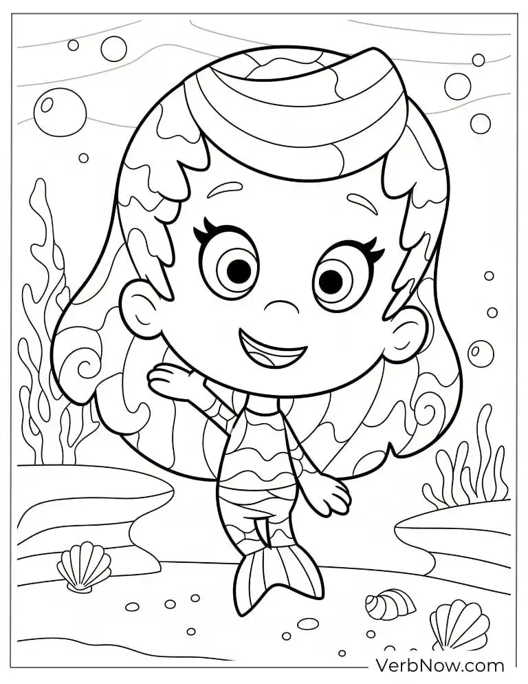 Molly waves while swimming near coral and seashells