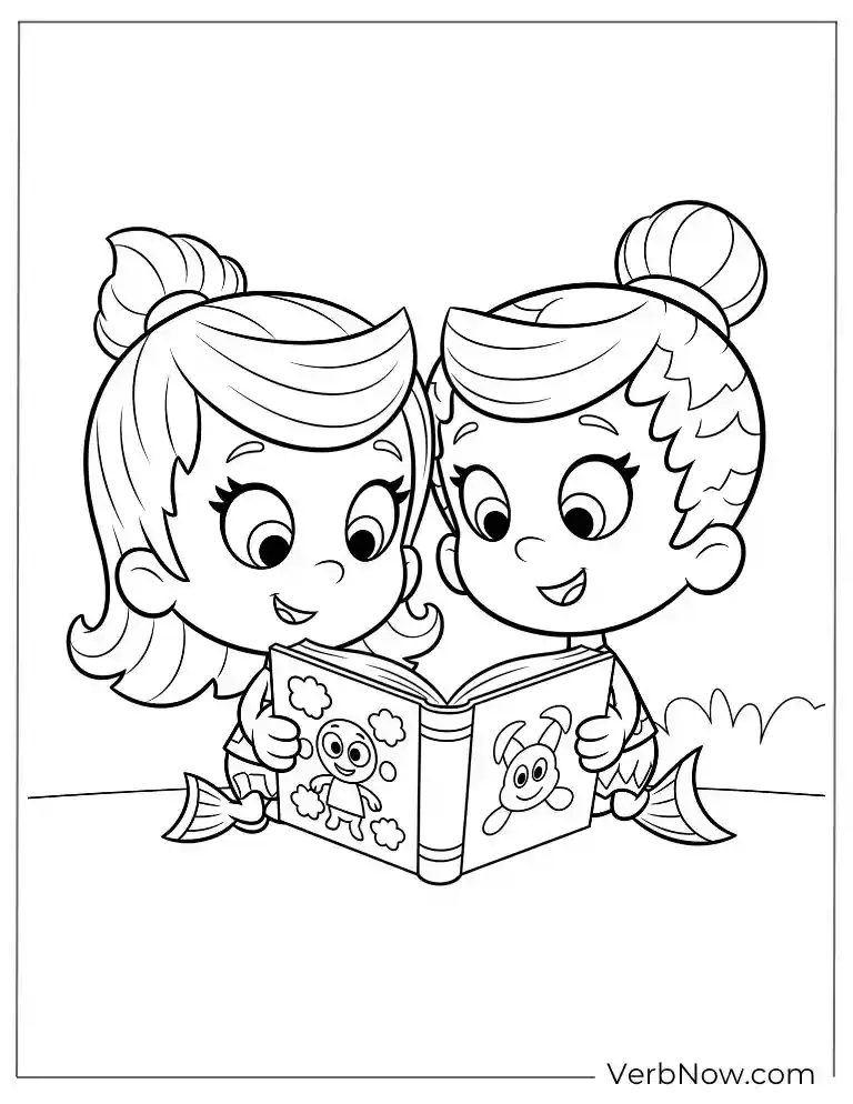 Molly and Gil read book together coloring page