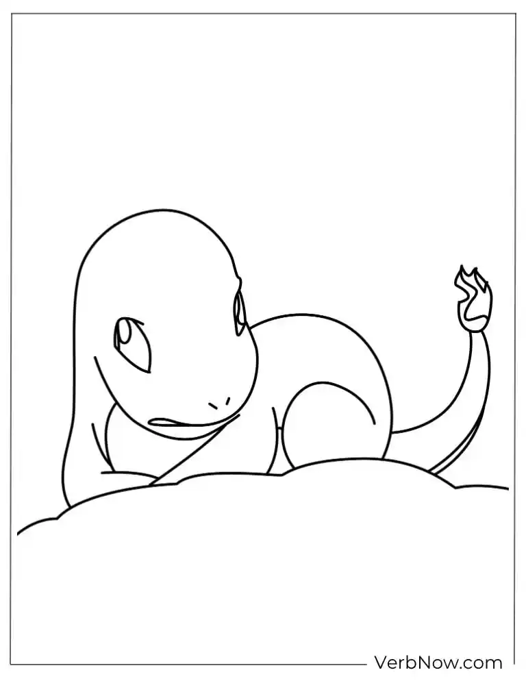 Charmander lying down and looking back playfully