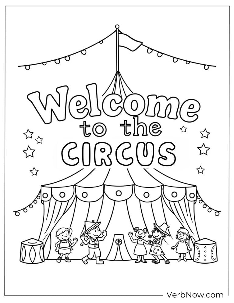 Big tent under a “Welcome to the Circus” sign