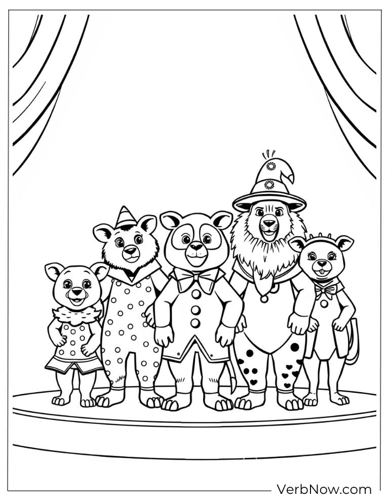 A group of cute animal clowns pose together