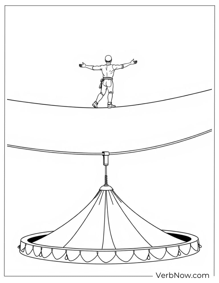 A tightrope walker balances high above the ring