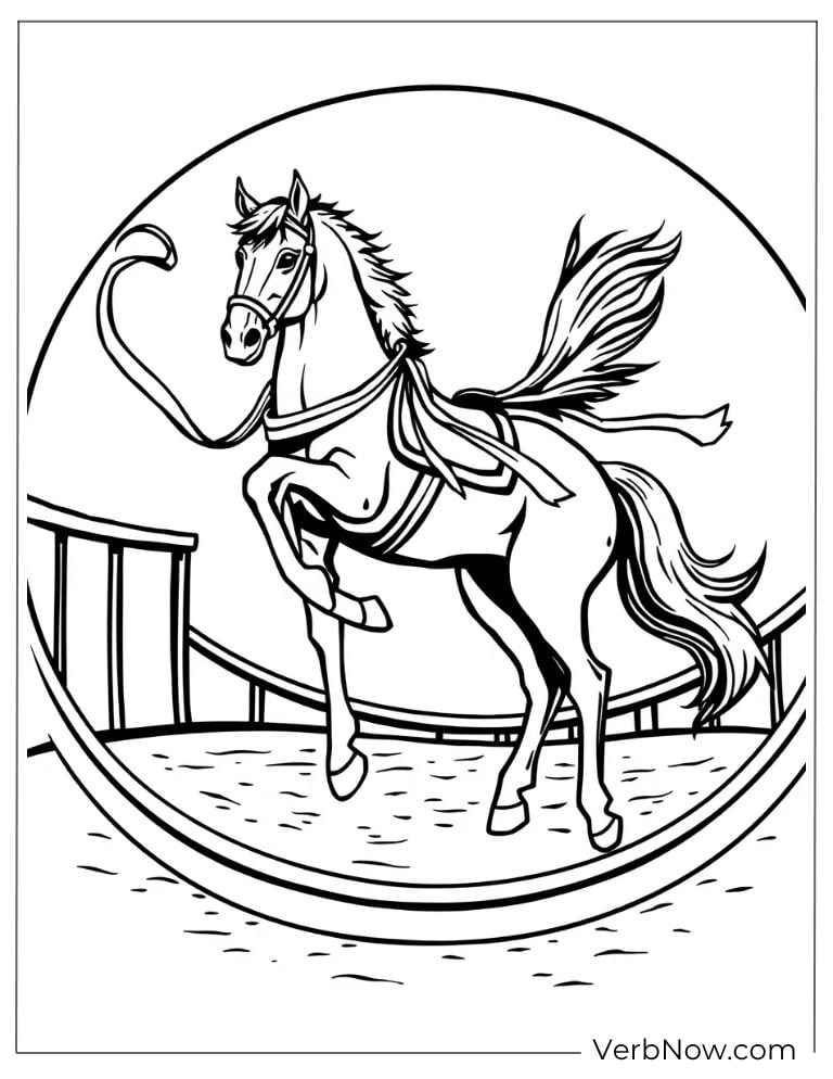 A horse performs inside a ring under the spotlight