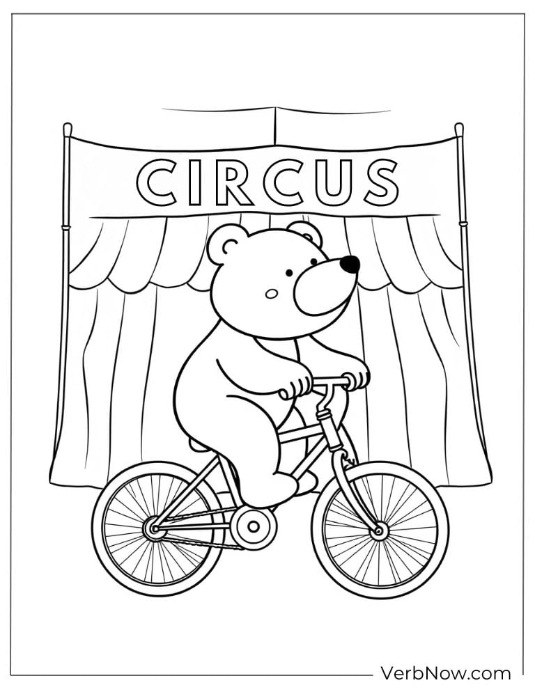 A funny bear rides a unicycle on a circus stage