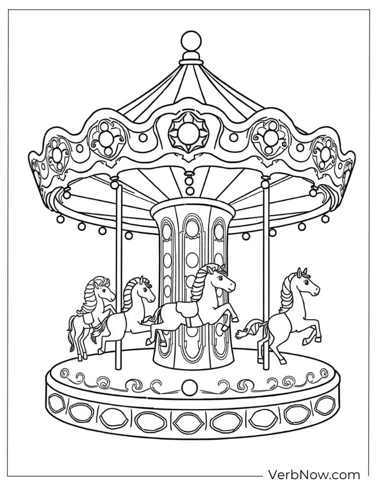 A classic carousel features horses and ornate details