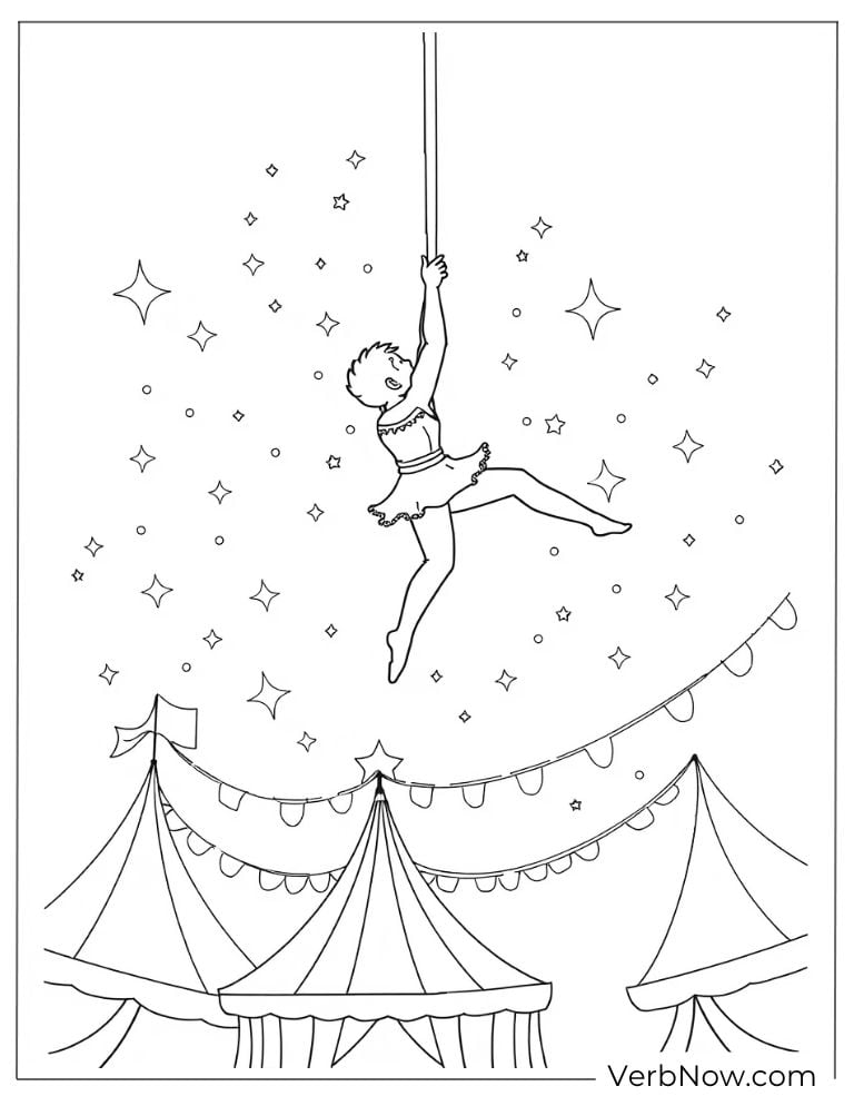 An aerial performer swings high above the tents