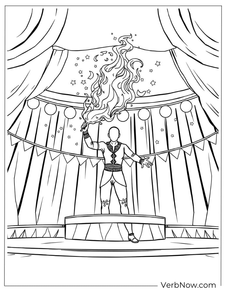 A fire performer shows a dramatic act on stage