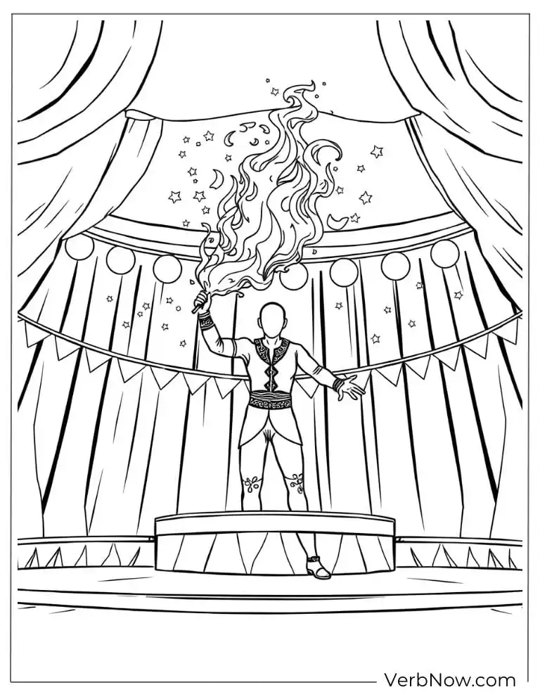 A fire performer shows a dramatic act on stage