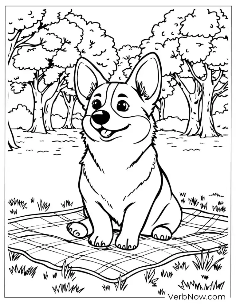 22 Free Corgi Coloring Pages for Kids (Printable PDF) Corgi enjoys a peaceful picnic on a blanket
