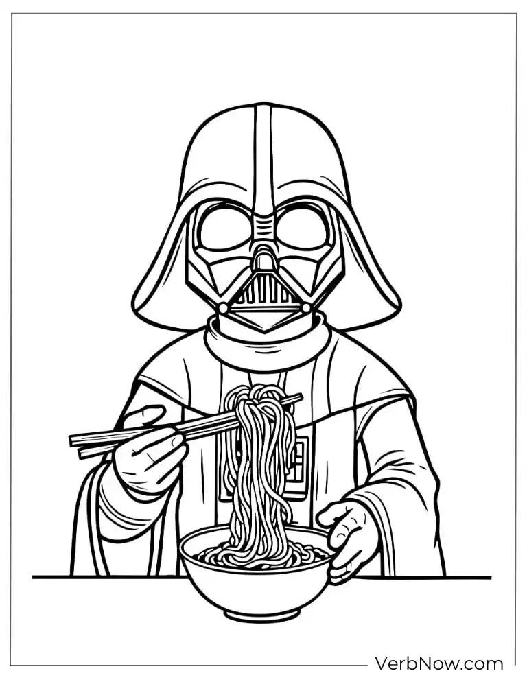 Cute Darth Vader slurping a bowl of noodles