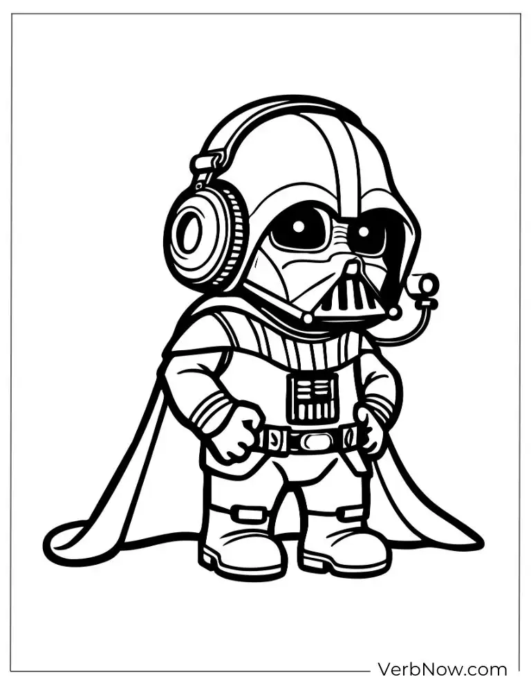 Cute chibi Darth Vader wearing headphones
