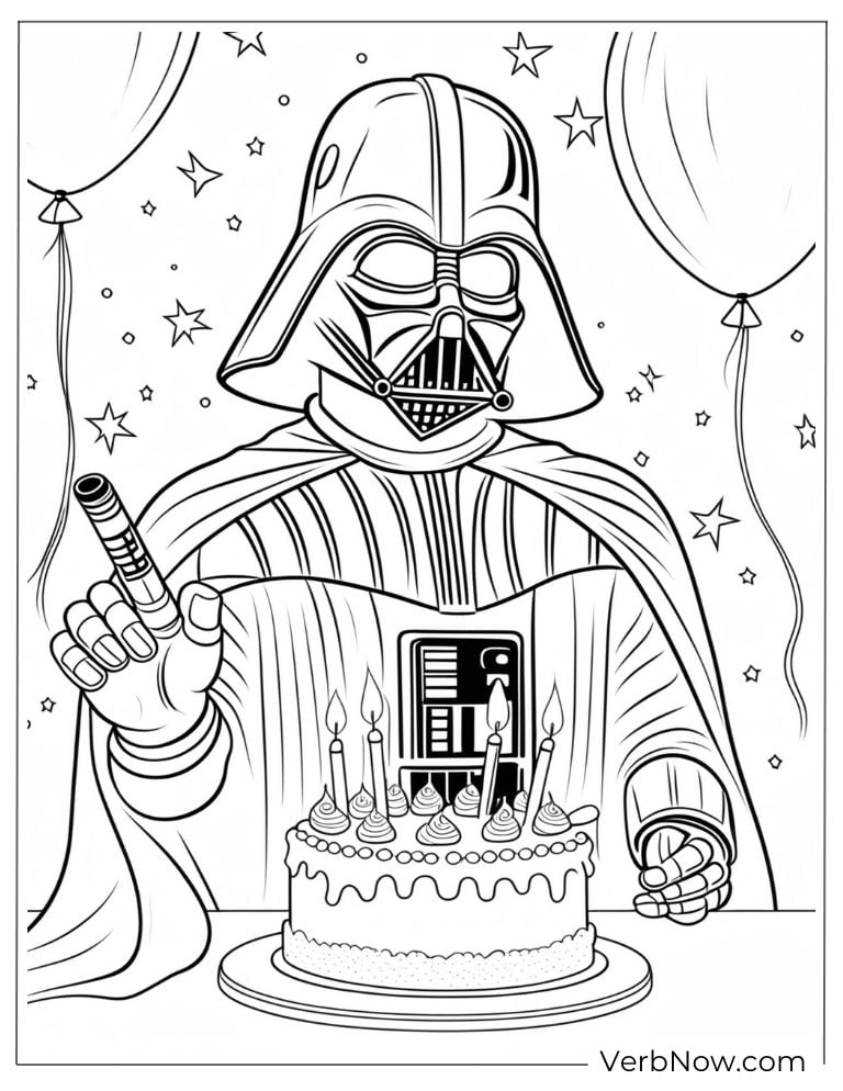 Vader celebrating his birthday coloring page