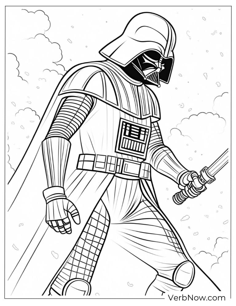 Vader with cape flowing in the wind coloring page