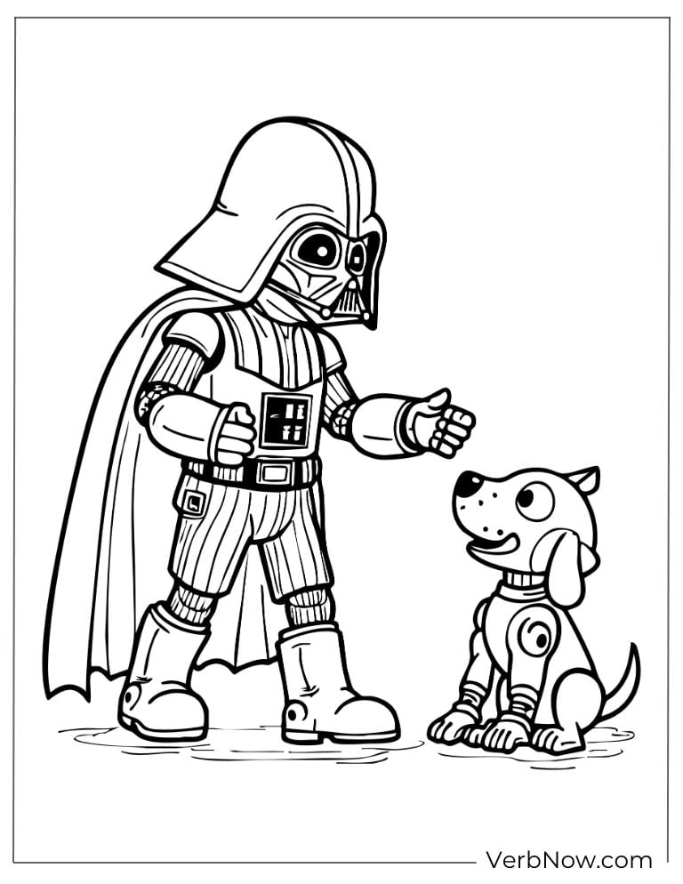 Mini Darth Vader petting a small robot dog