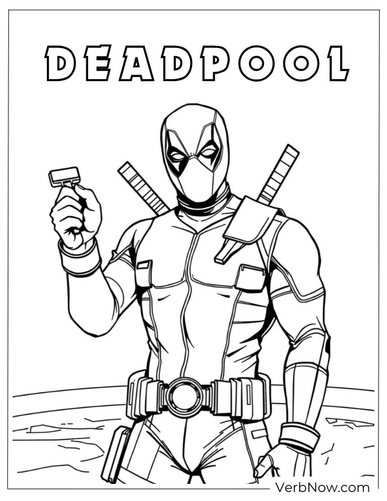 Deadpool holds a tiny cup coloring page