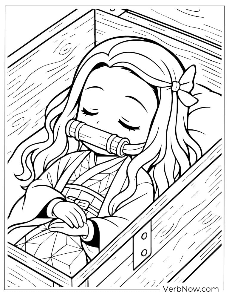 Nezuko lies quietly in the wooden box