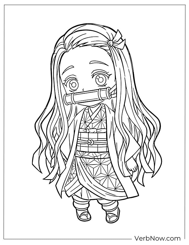 Coloring page of cute Nezuko