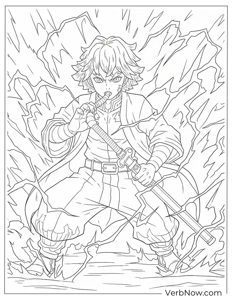 Zenitsu using thunder breath coloring page