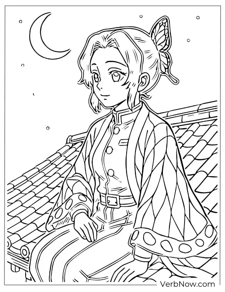 Shinobu sits on the roof under the moonlight