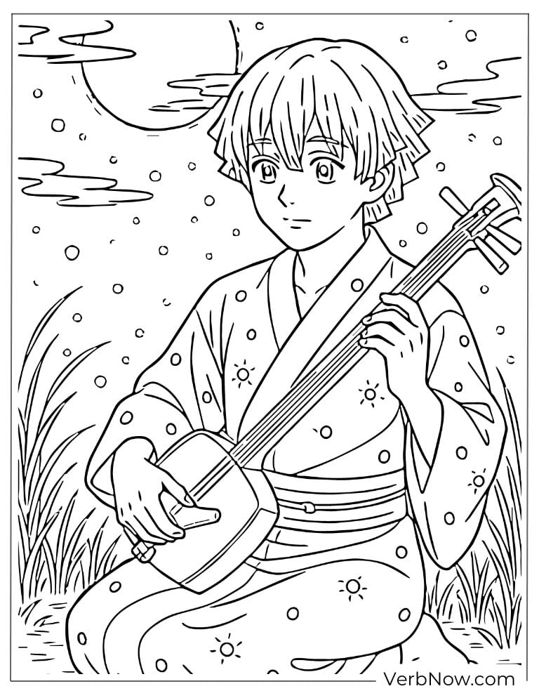Zenitsu plays musical instruments under the sunset