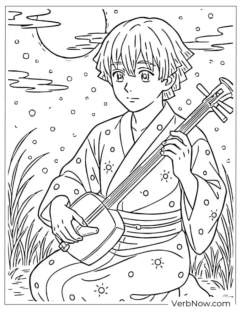 Zenitsu plays musical instruments under the sunset